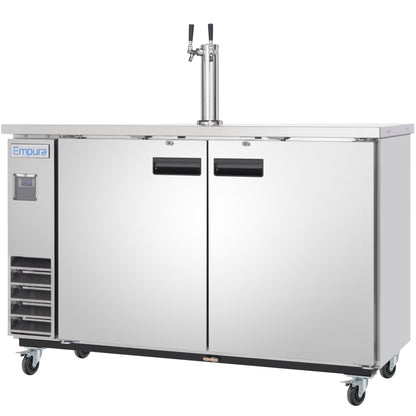61" Double Tap Commercial Kegerator Beer Dispenser - Stainless Steel, Holds (2) 1/2 Kegs