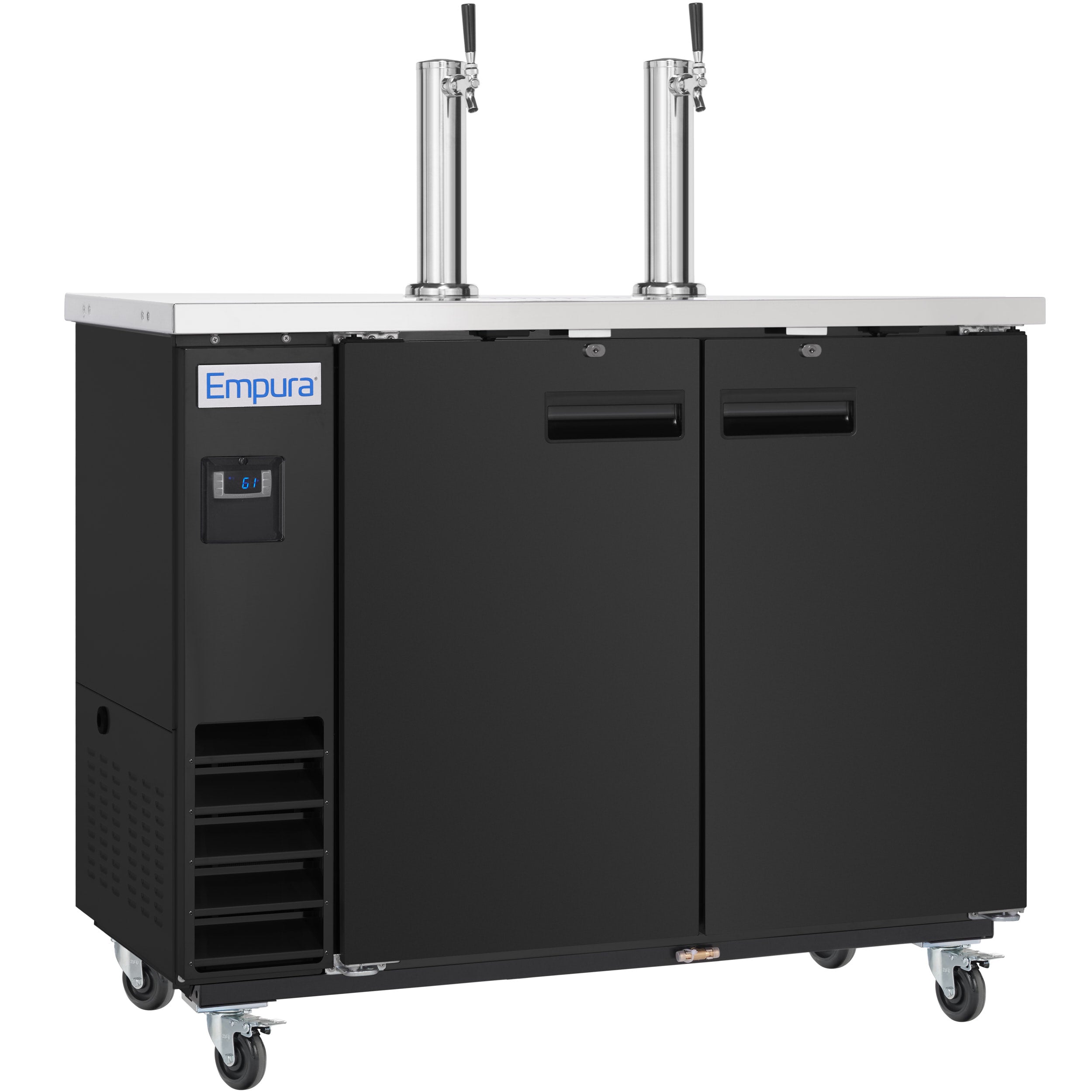 61" Dual Single Tap Commercial Kegerator Beer Dispenser - Black Powder-Coated Steel, Holds (2) 1/2 Kegs
