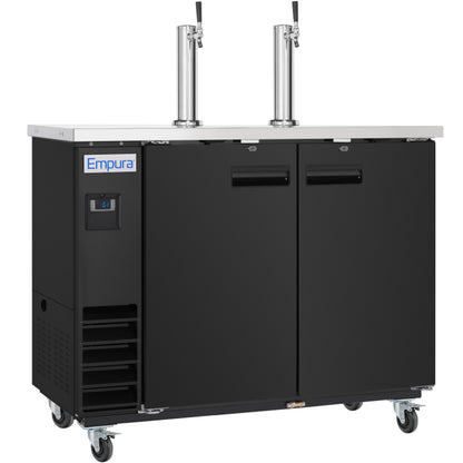 61" Dual Single Tap Commercial Kegerator Beer Dispenser - Black Powder-Coated Steel, Holds (2) 1/2 Kegs