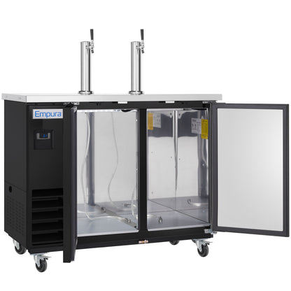 61" Dual Single Tap Commercial Kegerator Beer Dispenser - Black Powder-Coated Steel, Holds (2) 1/2 Kegs