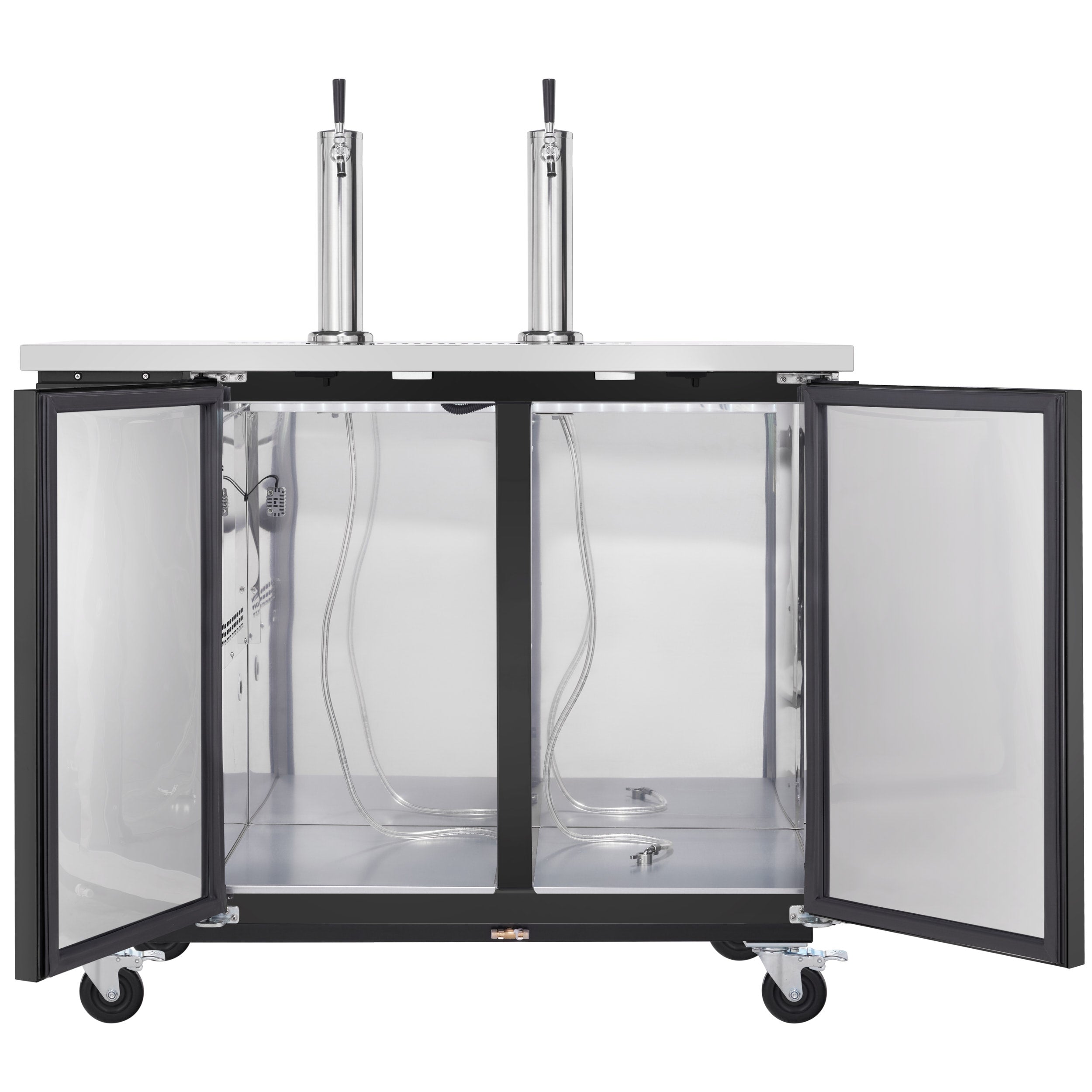 61" Dual Single Tap Commercial Kegerator Beer Dispenser - Black Powder-Coated Steel, Holds (2) 1/2 Kegs