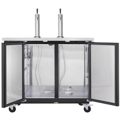 61" Dual Single Tap Commercial Kegerator Beer Dispenser - Black Powder-Coated Steel, Holds (2) 1/2 Kegs