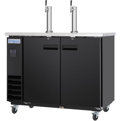 61" Dual Single Tap Commercial Kegerator Beer Dispenser - Black Powder-Coated Steel, Holds (2) 1/2 Kegs