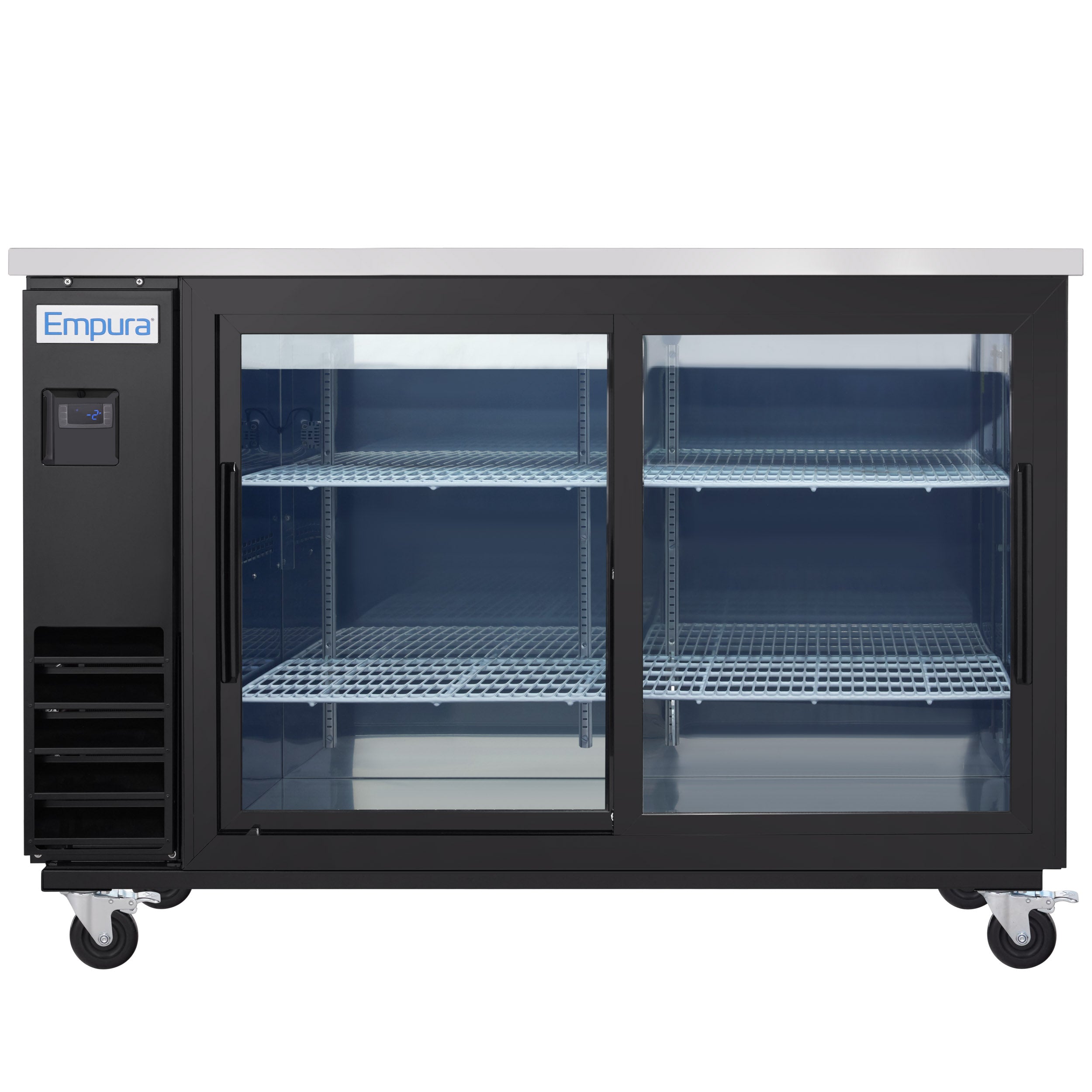 61" x 24" Sliding Glass Door Powder Coated Black Stainless Steel Commercial Back Bar Refrigerator