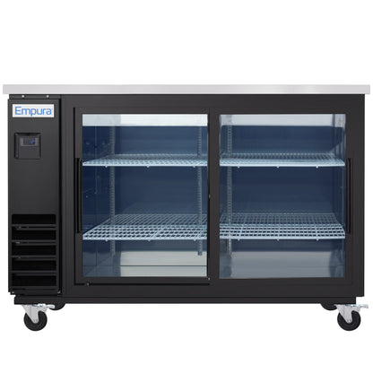 61" x 24" Sliding Glass Door Powder Coated Black Stainless Steel Commercial Back Bar Refrigerator