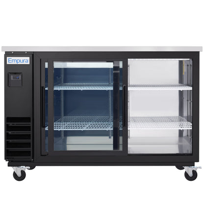 61" x 24" Sliding Glass Door Powder Coated Black Stainless Steel Commercial Back Bar Refrigerator