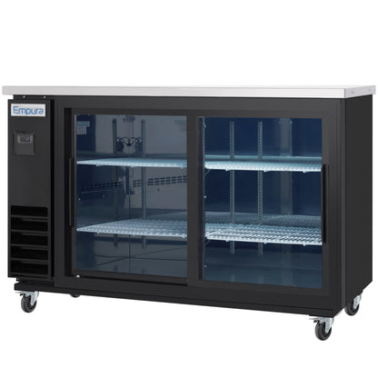 61" x 24" Sliding Glass Door Powder Coated Black Stainless Steel Commercial Back Bar Refrigerator