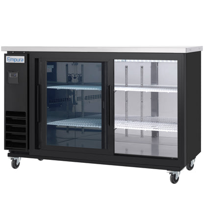61" x 24" Sliding Glass Door Powder Coated Black Stainless Steel Commercial Back Bar Refrigerator