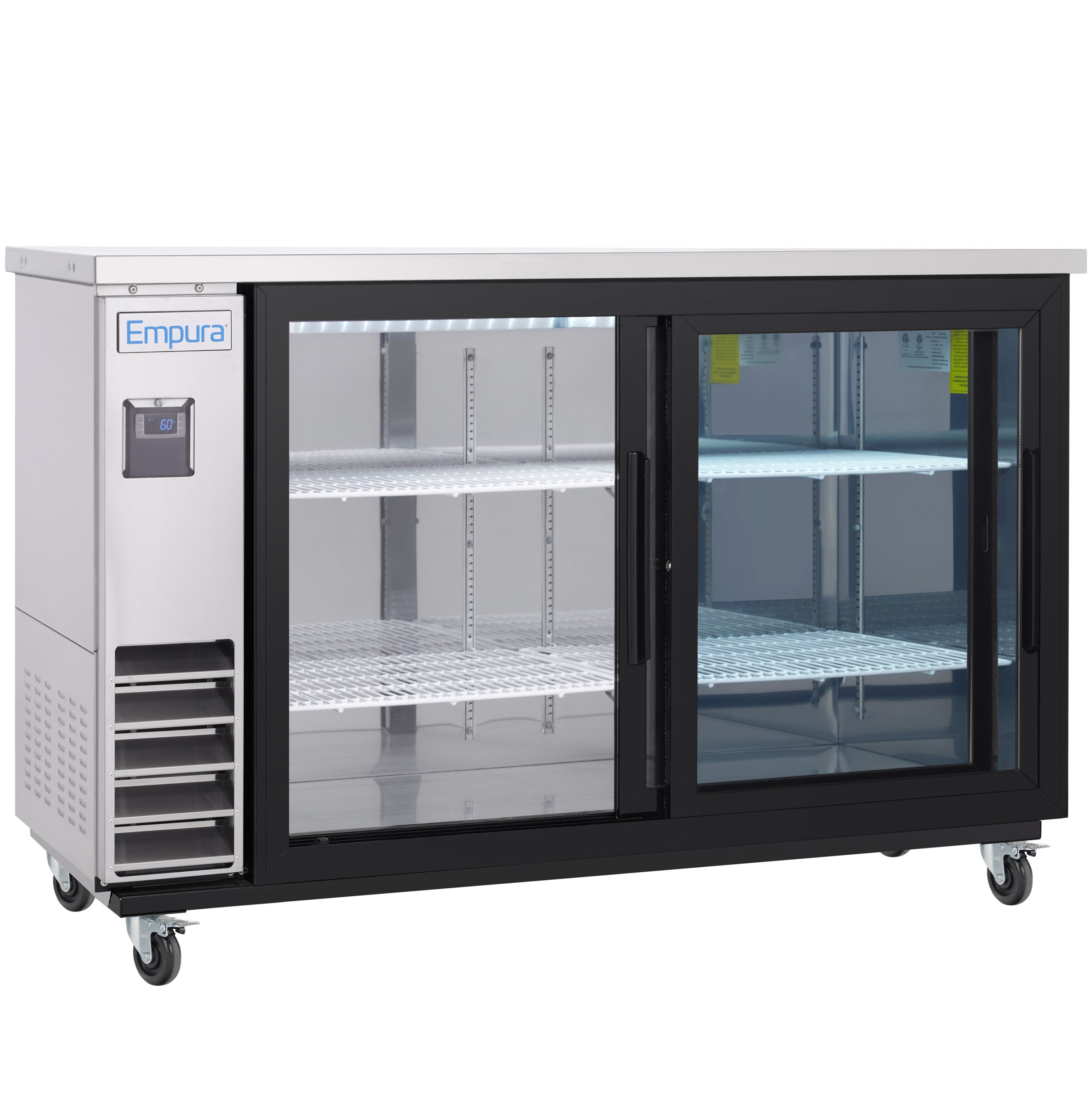 61" x 24" Sliding Glass Door Stainless Steel Commercial Back Bar Refrigerator