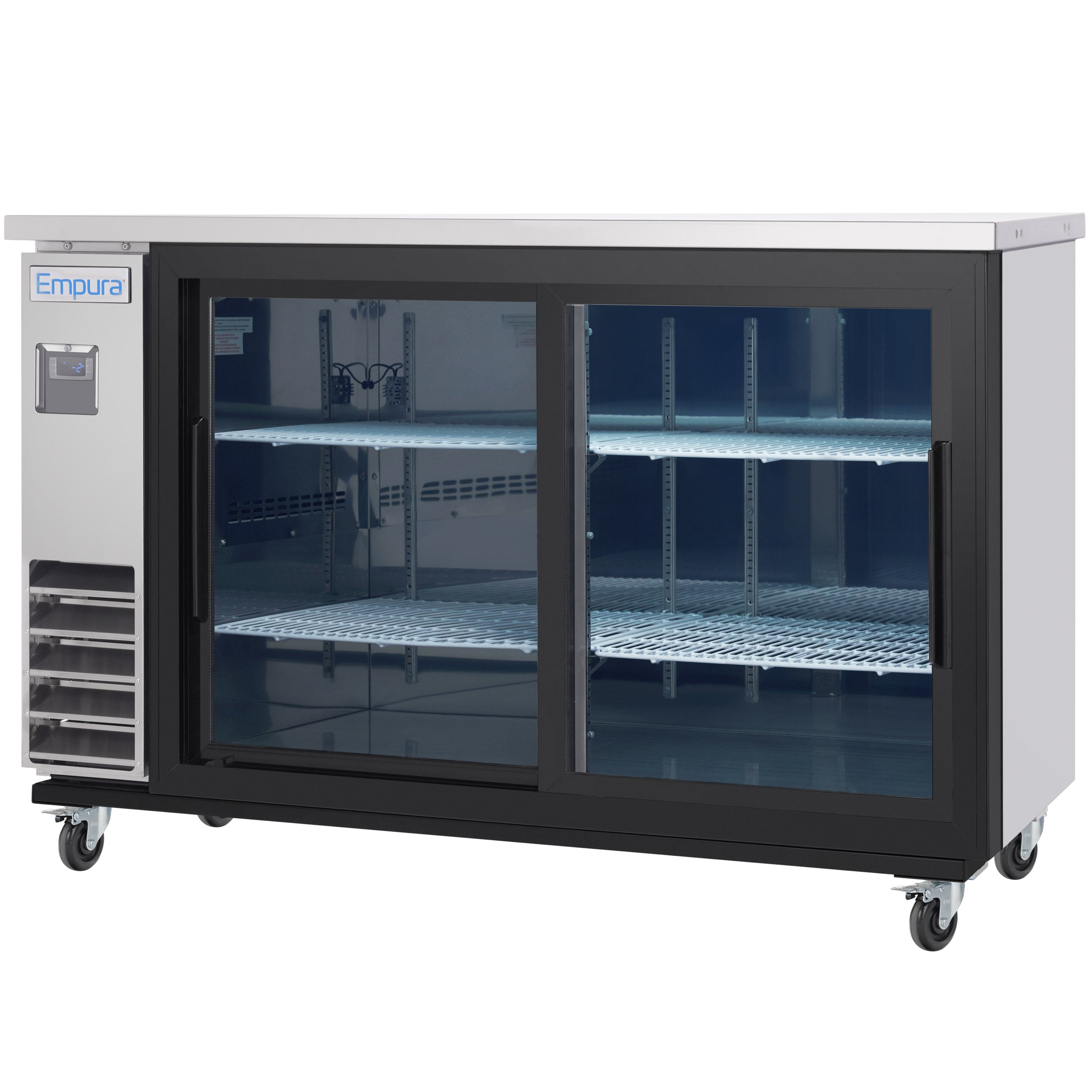 61" x 24" Sliding Glass Door Stainless Steel Commercial Back Bar Refrigerator