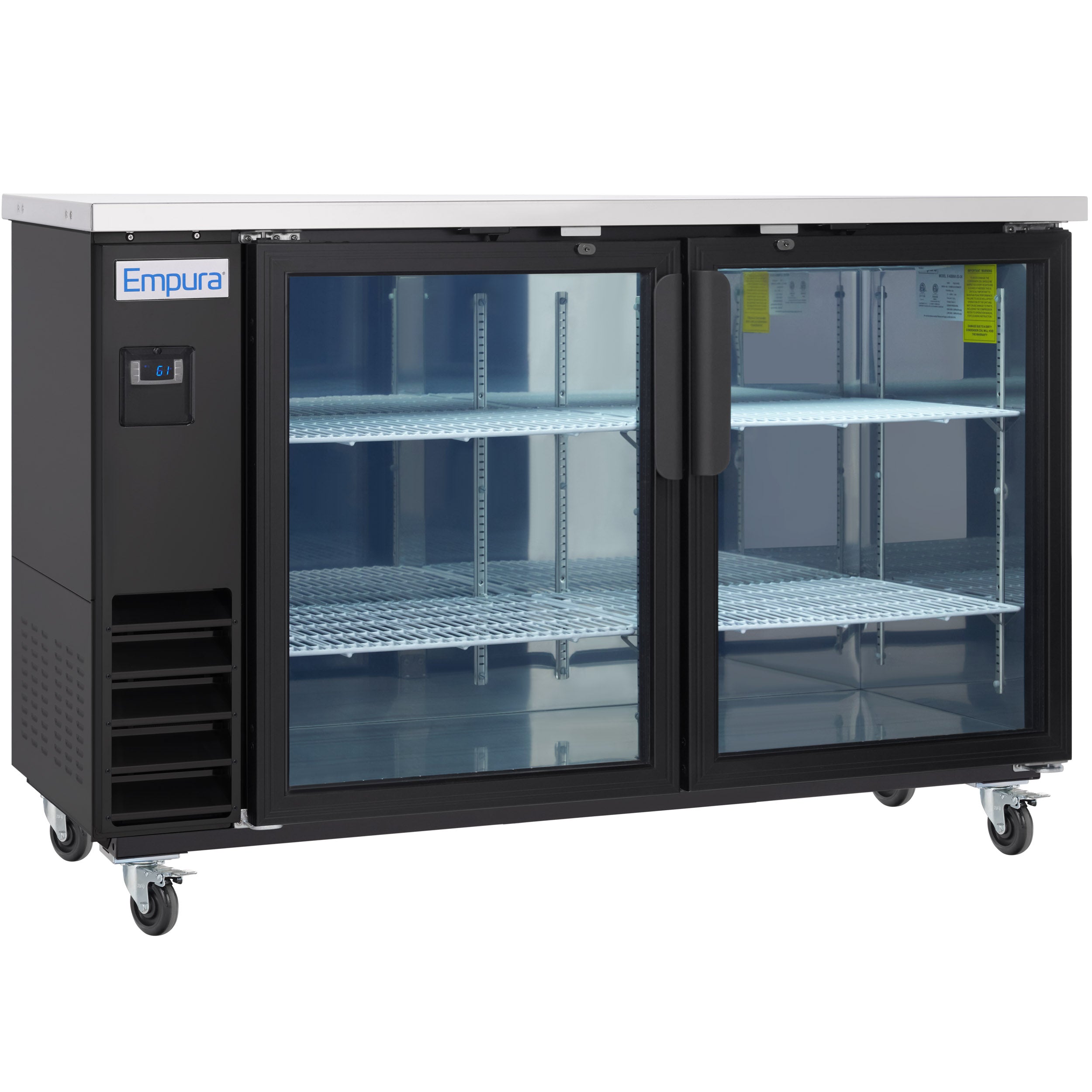 61" x 24" Swing Glass Door Powder Coated Black Stainless Steel Commercial Back Bar Refrigerator