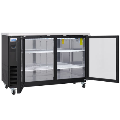 61" x 24" Swing Glass Door Powder Coated Black Stainless Steel Commercial Back Bar Refrigerator