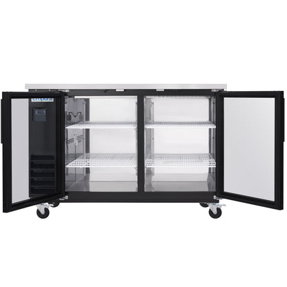 61" x 24" Swing Glass Door Powder Coated Black Stainless Steel Commercial Back Bar Refrigerator