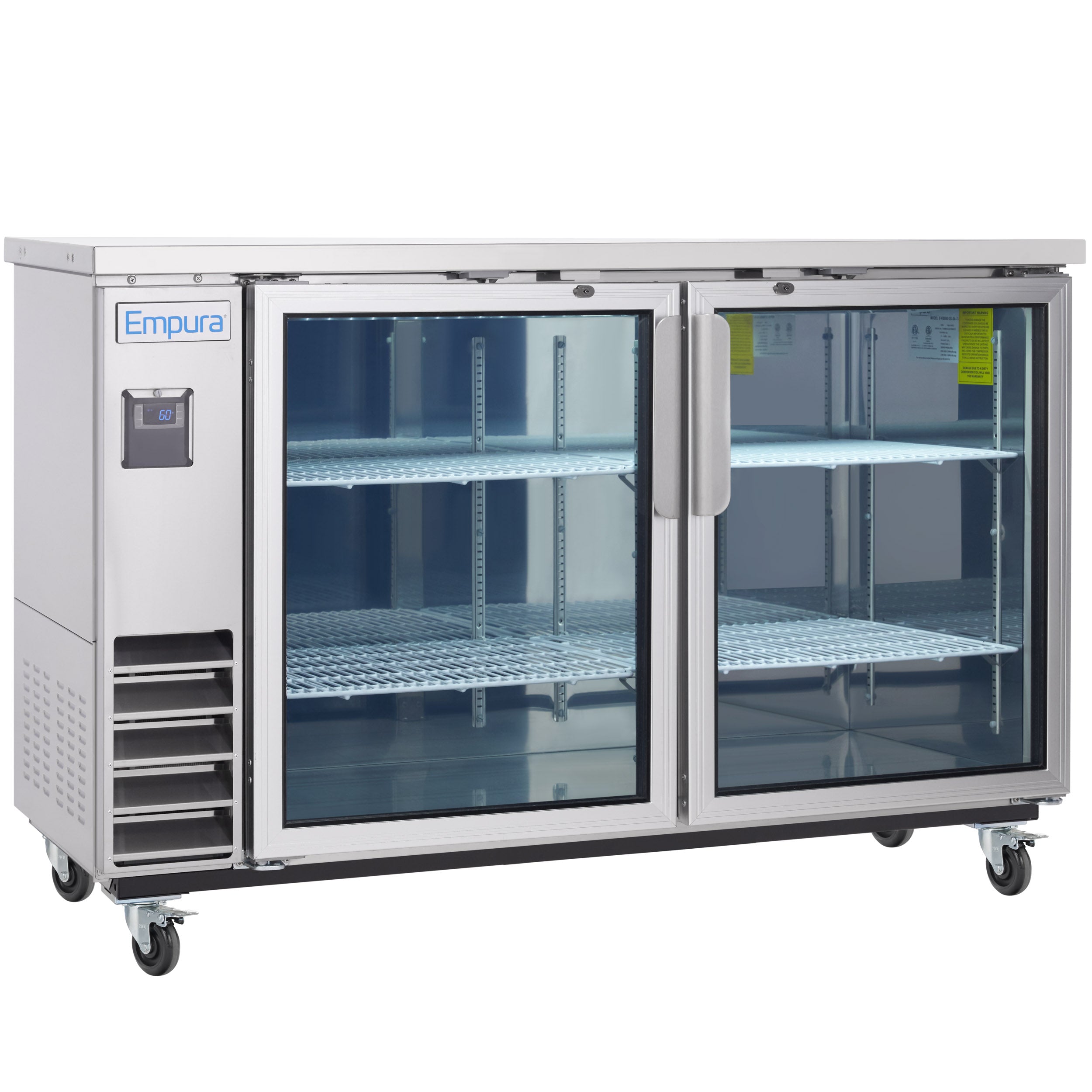 61" x 24" Swing Glass Door Stainless Steel Commercial Back Bar Refrigerator