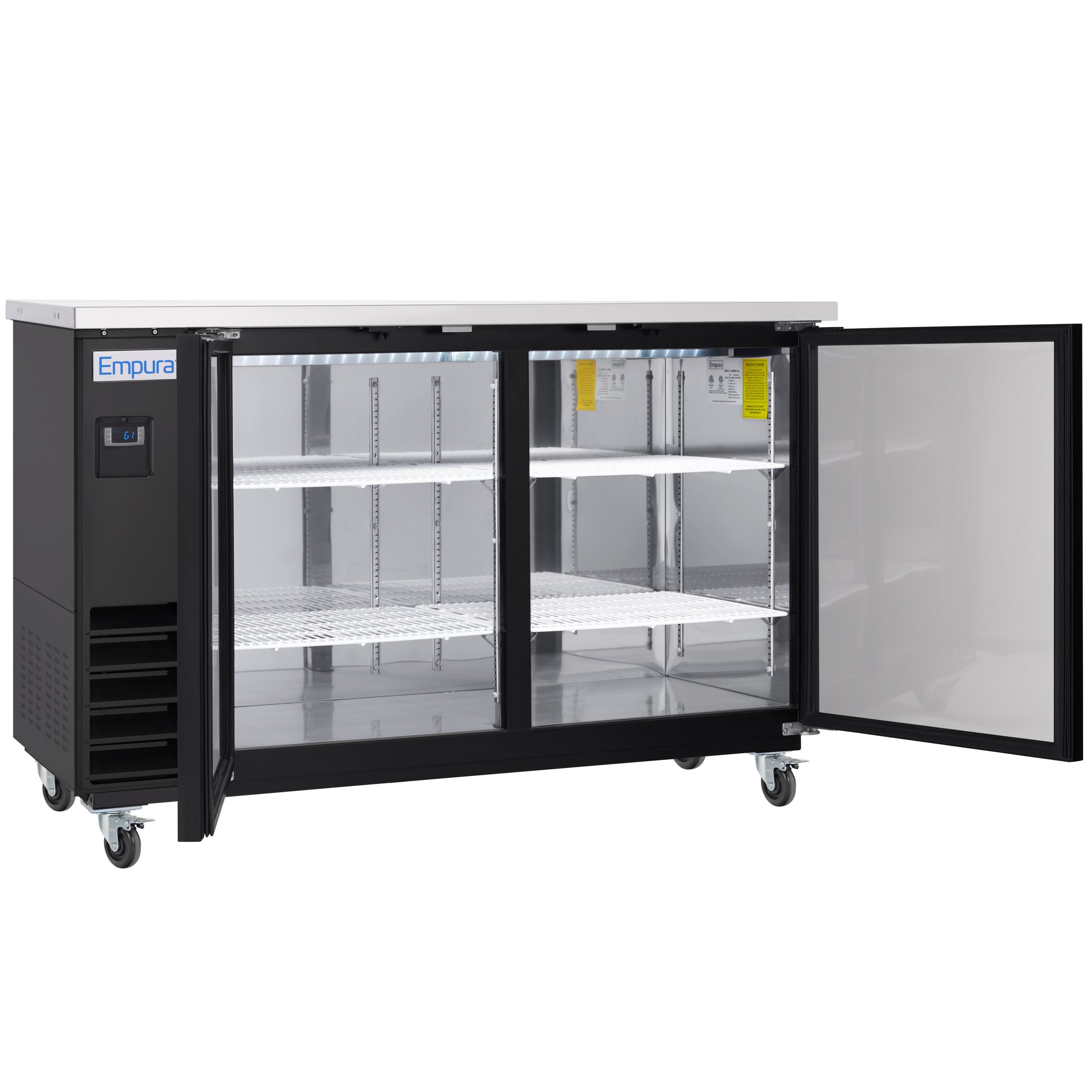61" x 24" Swing Solid Door Powder Coated Black Stainless Steel Commercial Back Bar Refrigerator