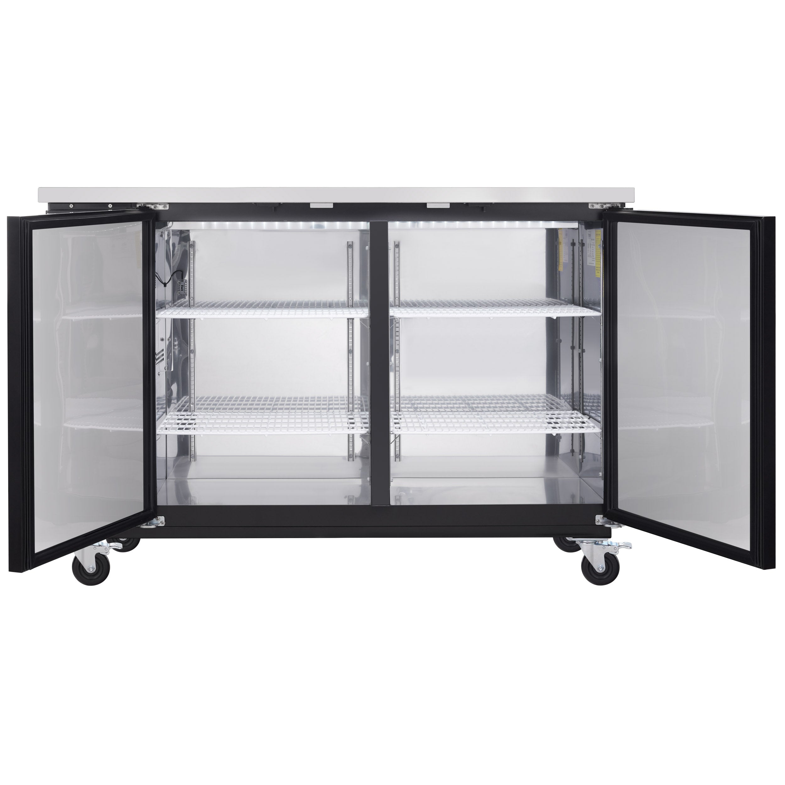 61" x 24" Swing Solid Door Powder Coated Black Stainless Steel Commercial Back Bar Refrigerator