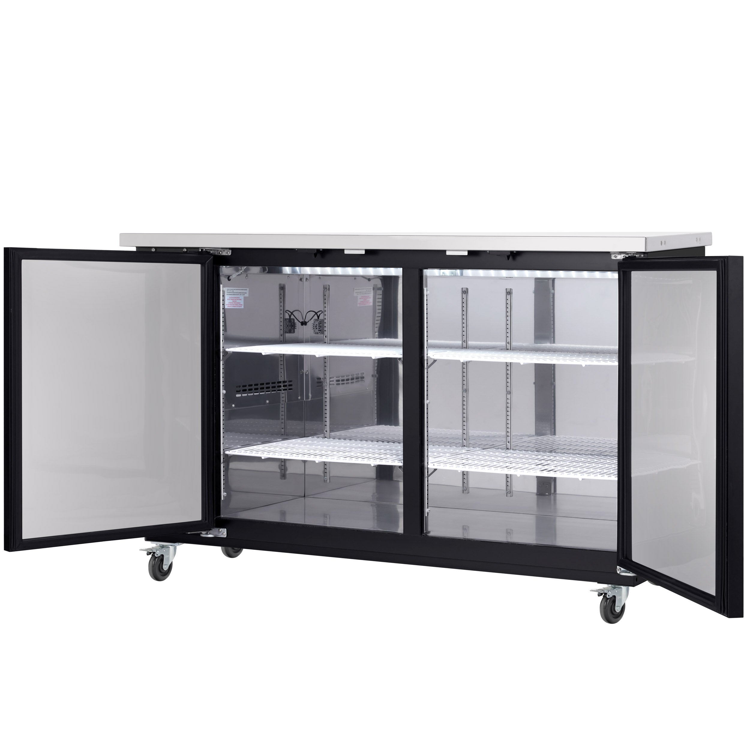 61" x 24" Swing Solid Door Powder Coated Black Stainless Steel Commercial Back Bar Refrigerator