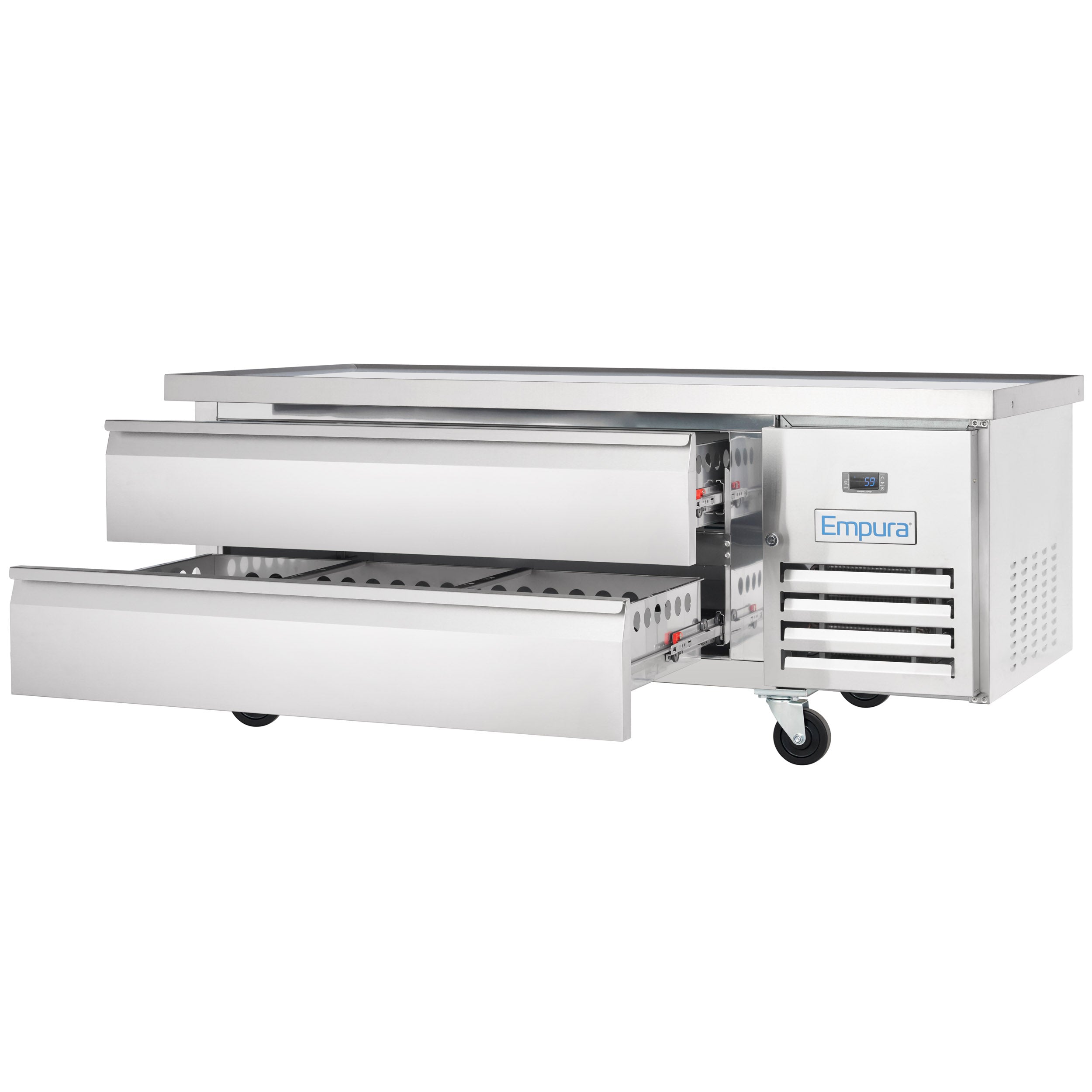 62" 2 Drawer Refrigerated Commercial Chef Base - 6" Depth Pan