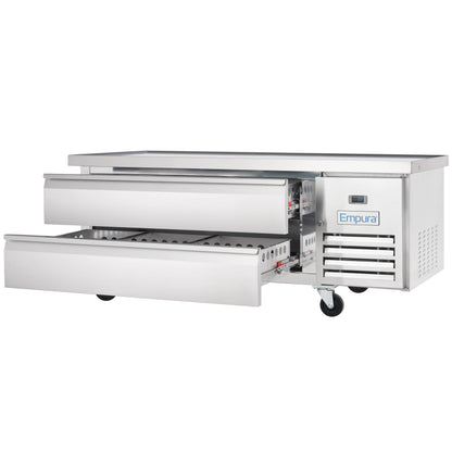 62" 2 Drawer Refrigerated Commercial Chef Base - 6" Depth Pan