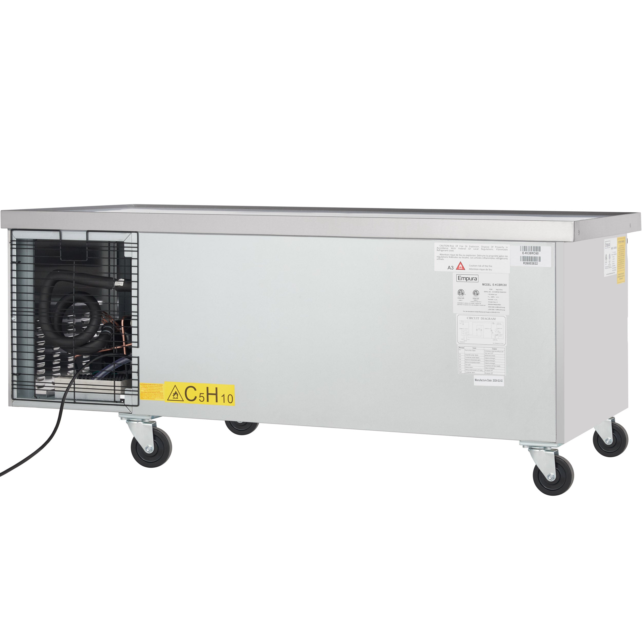 62" 2 Drawer Refrigerated Commercial Chef Base - 6" Depth Pan