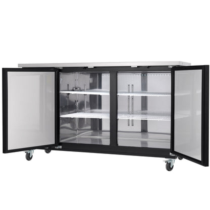 69" x 28" Swing Solid Door Powder Coated Black Stainless Steel Commercial Back Bar Refrigerator