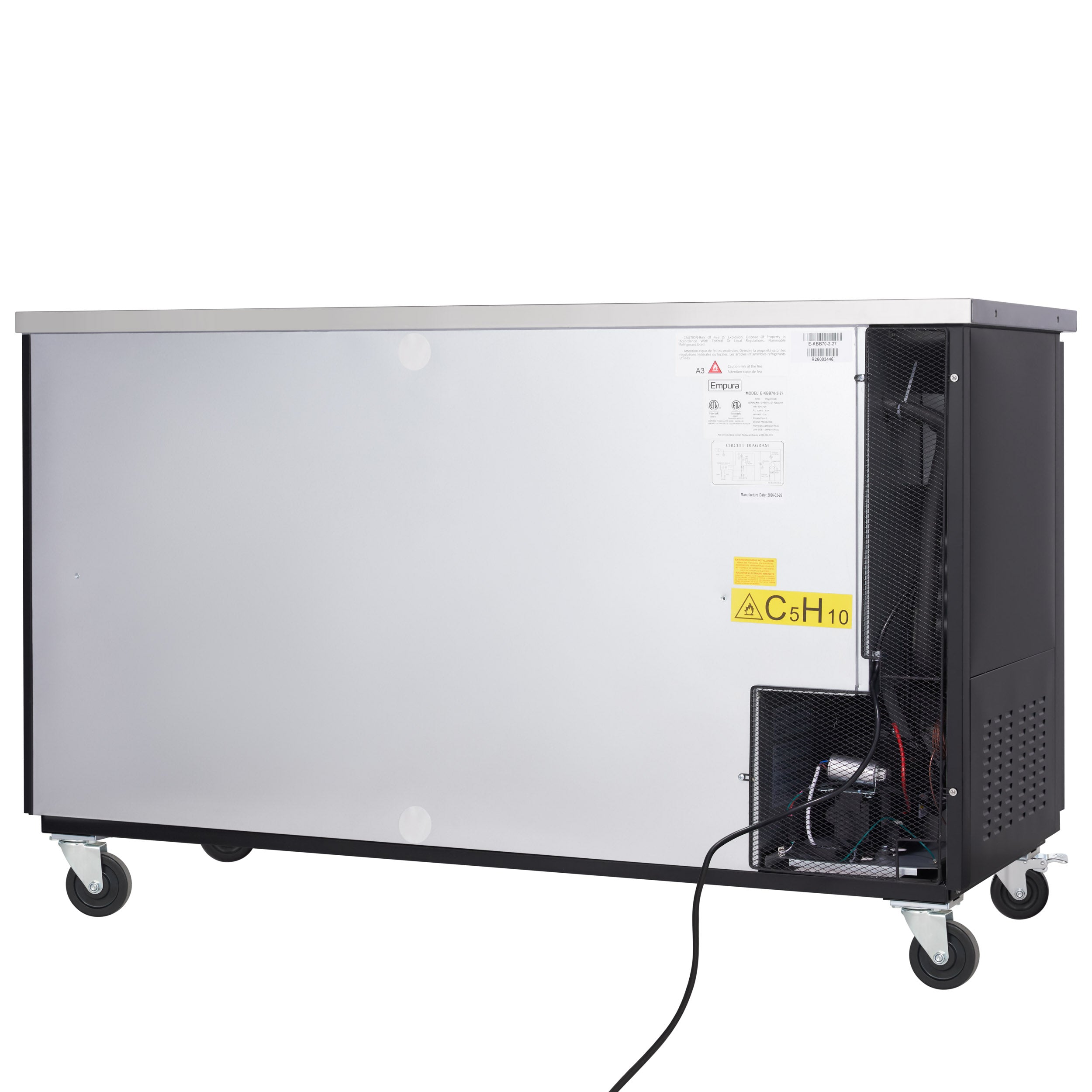 69" x 28" Swing Solid Door Powder Coated Black Stainless Steel Commercial Back Bar Refrigerator