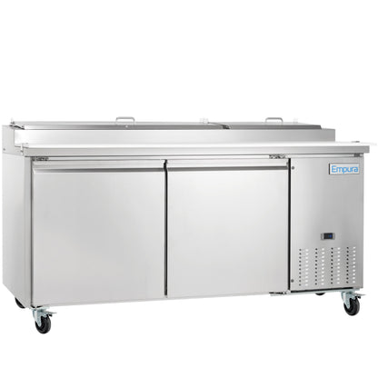 71" 2 Door Commercial Refrigerated Stainless Steel Pizza Prep Table