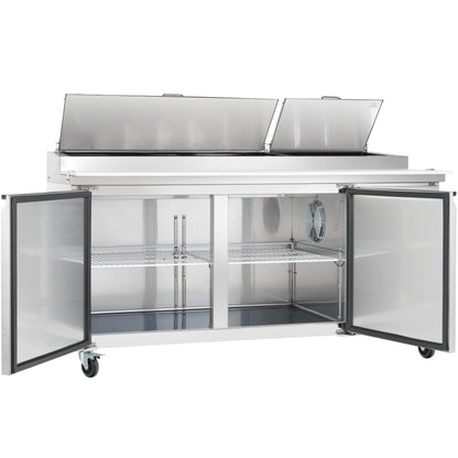 71" 2 Door Commercial Refrigerated Stainless Steel Pizza Prep Table