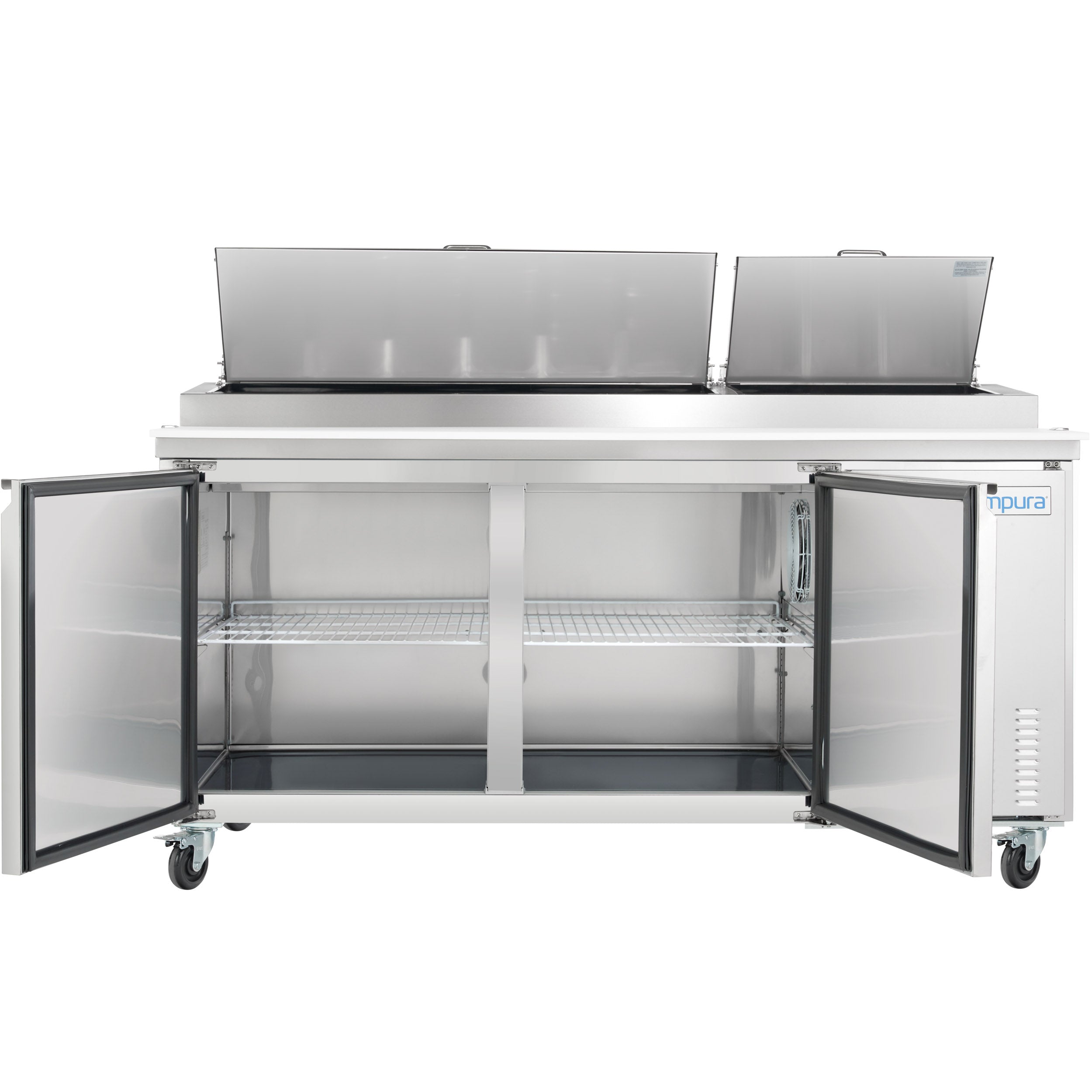 71" 2 Door Commercial Refrigerated Stainless Steel Pizza Prep Table
