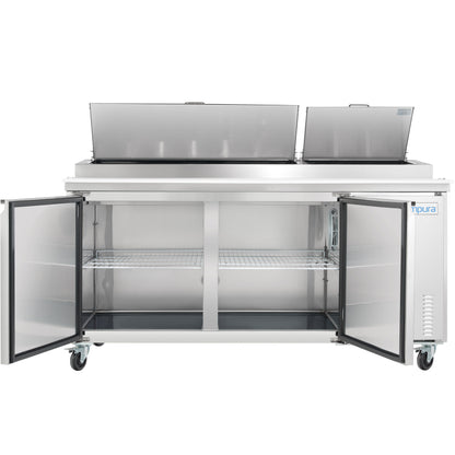 71" 2 Door Commercial Refrigerated Stainless Steel Pizza Prep Table