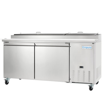 71" 2 Door Commercial Refrigerated Stainless Steel Pizza Prep Table