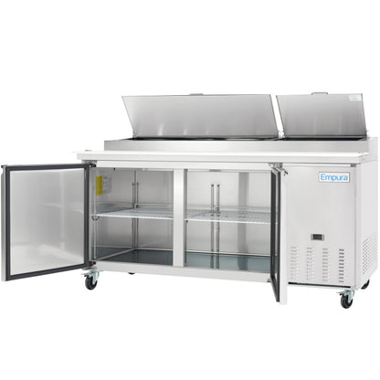 71" 2 Door Commercial Refrigerated Stainless Steel Pizza Prep Table