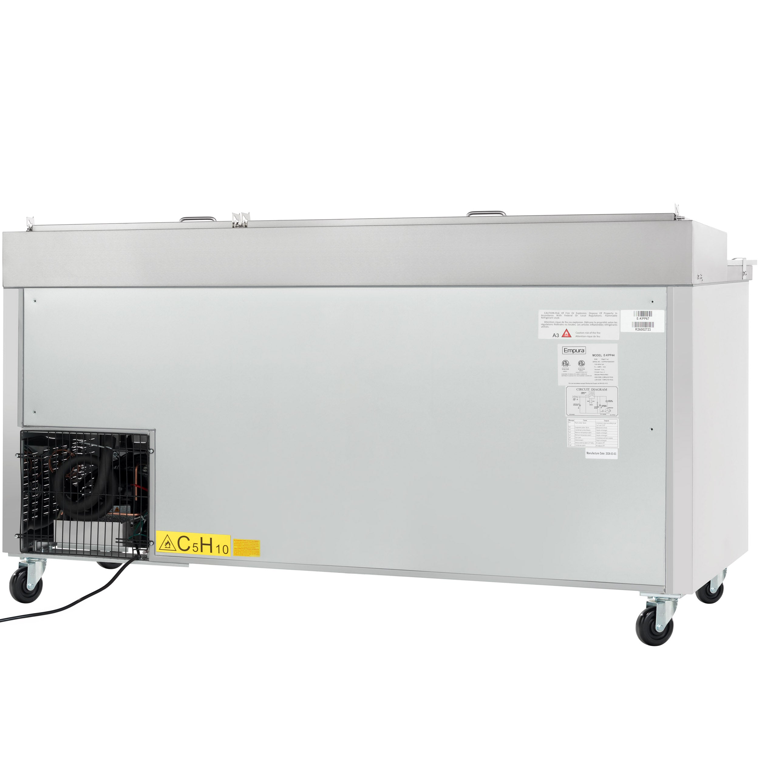 71" 2 Door Commercial Refrigerated Stainless Steel Pizza Prep Table