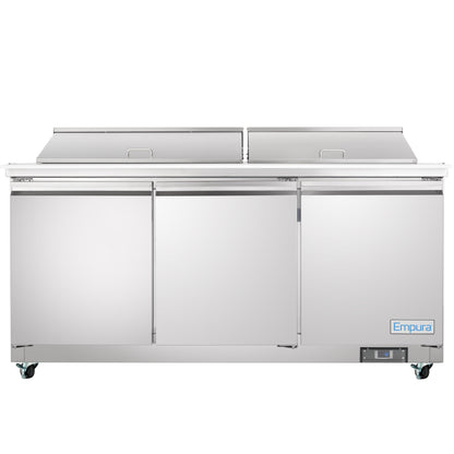72" 3 Door Commercial Mega Top Refrigerated Sandwich and Salad Prep Table
