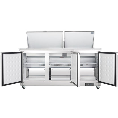 72" 3 Door Commercial Mega Top Refrigerated Sandwich and Salad Prep Table