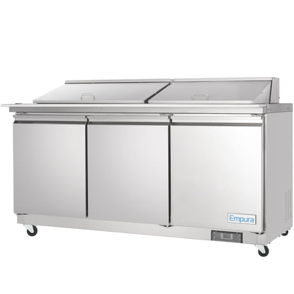 72" 3 Door Commercial Mega Top Refrigerated Sandwich and Salad Prep Table