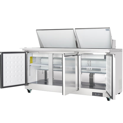 72" 3 Door Commercial Mega Top Refrigerated Sandwich and Salad Prep Table
