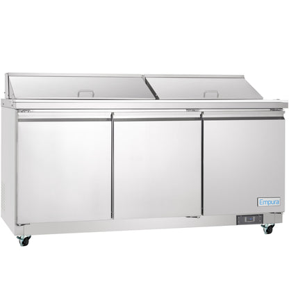 72" 3 Door Commercial Refrigerated Sandwich and Salad Prep Table