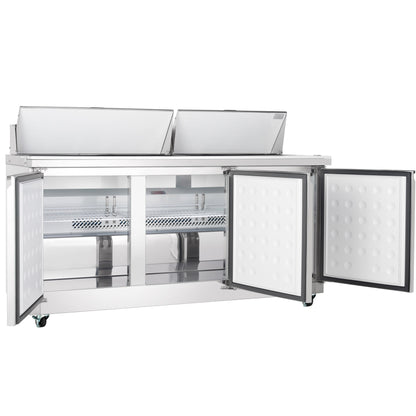 72" 3 Door Commercial Refrigerated Sandwich and Salad Prep Table