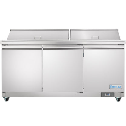 72" 3 Door Commercial Refrigerated Sandwich and Salad Prep Table