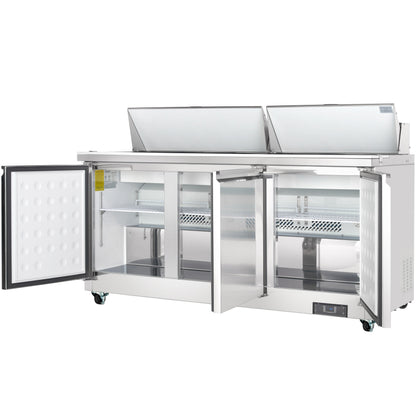 72" 3 Door Commercial Refrigerated Sandwich and Salad Prep Table