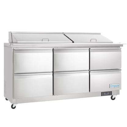 72" 6 Drawer Commercial Mega Top Refrigerated Sandwich and Salad Prep Table
