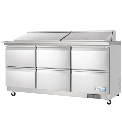 72" 6 Drawer Commercial Mega Top Refrigerated Sandwich and Salad Prep Table
