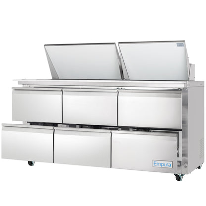 72" 6 Drawer Commercial Mega Top Refrigerated Sandwich and Salad Prep Table