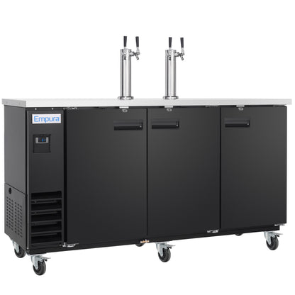 73" Dual Double Tap Commercial Kegerator Beer Dispenser - Black Powder-Coated Steel, Holds (3) 1/2 Kegs