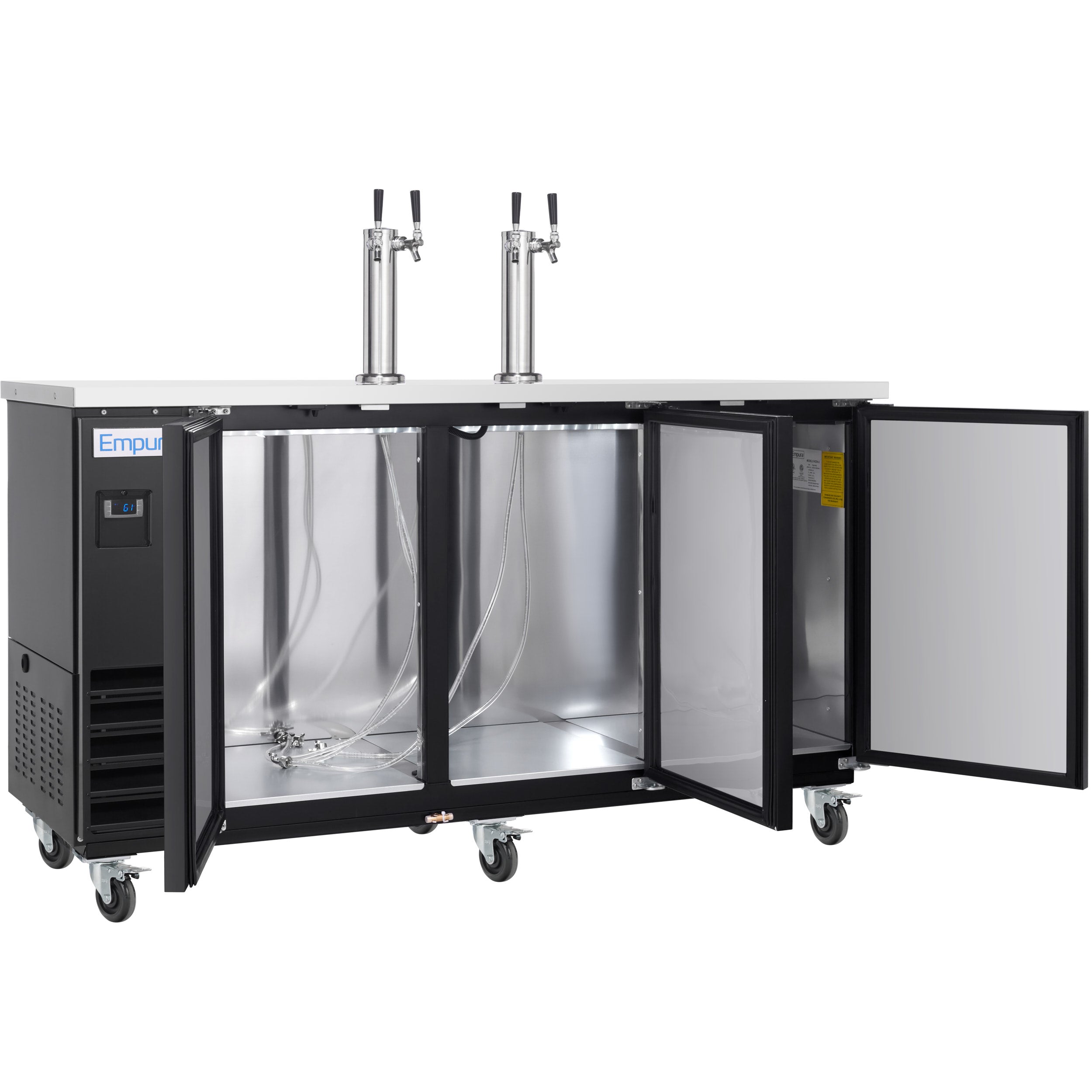 73" Dual Double Tap Commercial Kegerator Beer Dispenser - Black Powder-Coated Steel, Holds (3) 1/2 Kegs