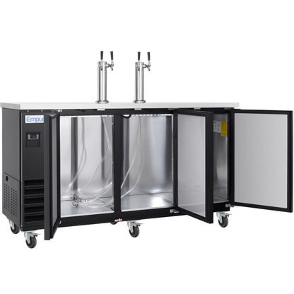 73" Dual Double Tap Commercial Kegerator Beer Dispenser - Black Powder-Coated Steel, Holds (3) 1/2 Kegs