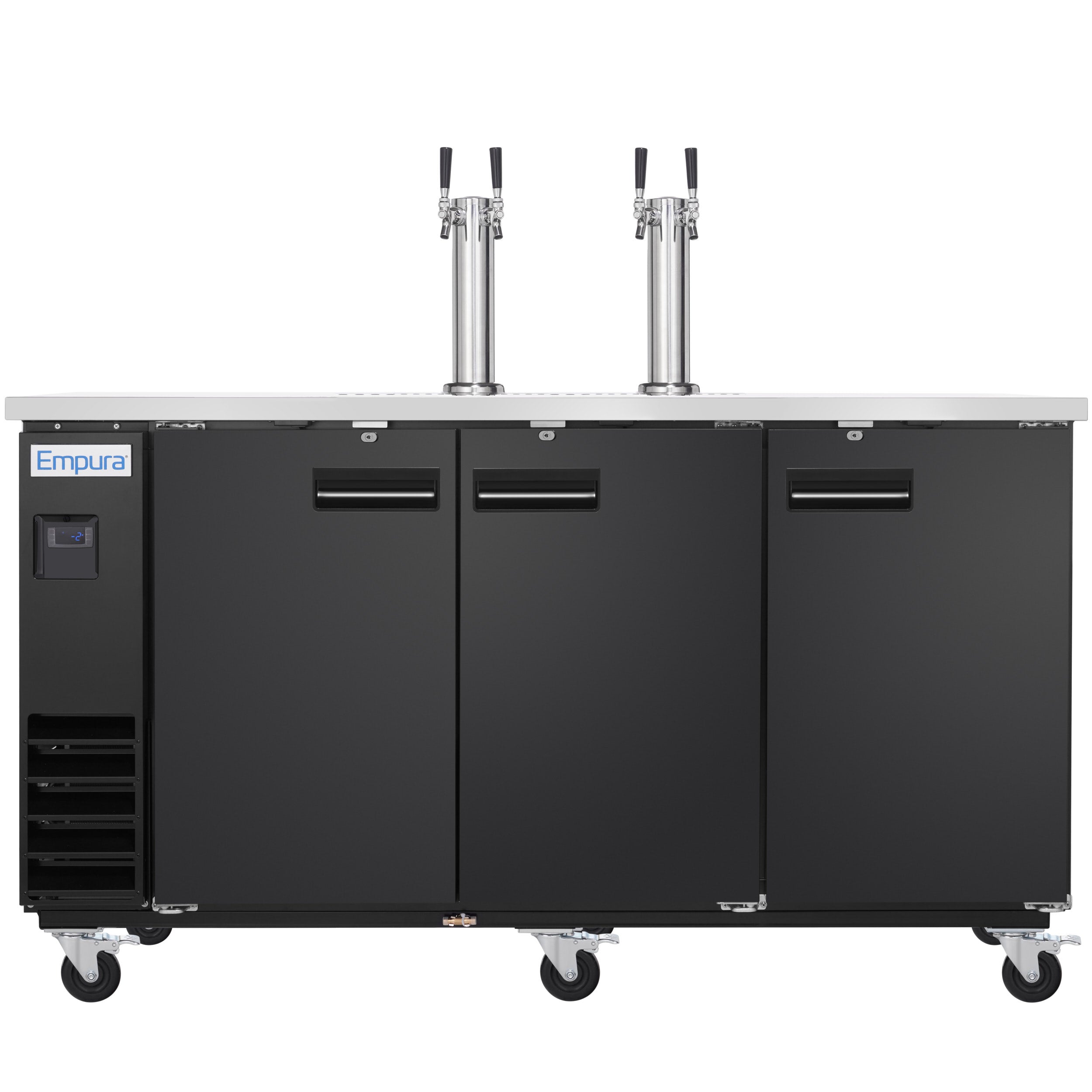 73" Dual Double Tap Commercial Kegerator Beer Dispenser - Black Powder-Coated Steel, Holds (3) 1/2 Kegs