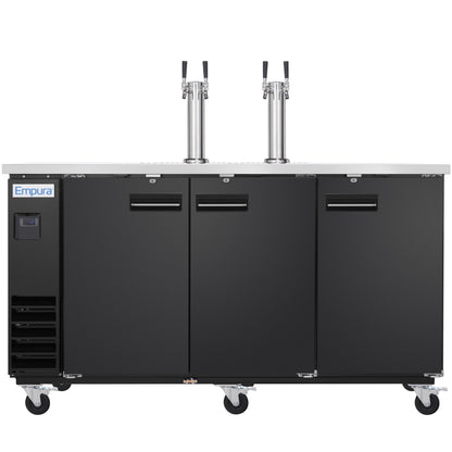 73" Dual Double Tap Commercial Kegerator Beer Dispenser - Black Powder-Coated Steel, Holds (3) 1/2 Kegs