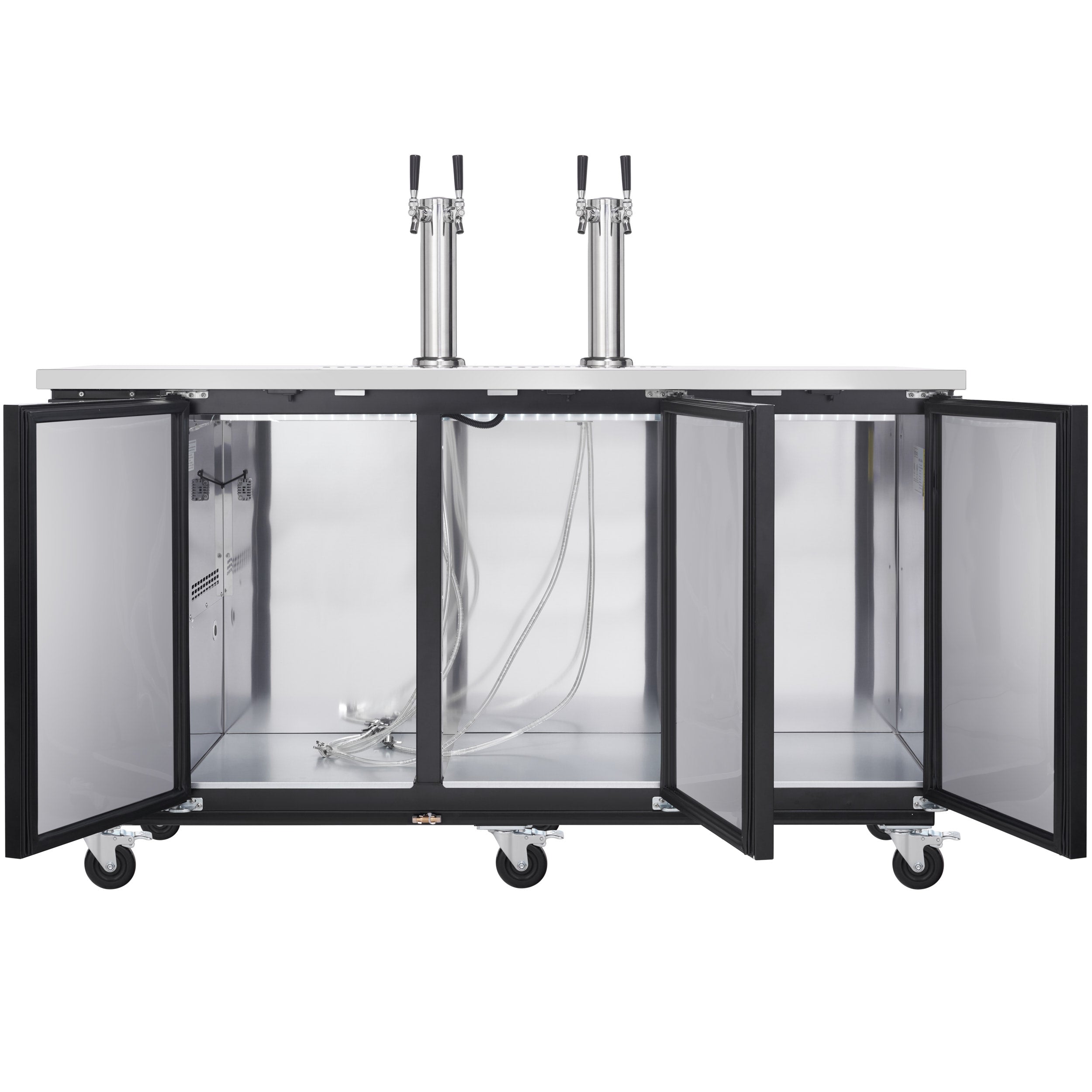 73" Dual Double Tap Commercial Kegerator Beer Dispenser - Black Powder-Coated Steel, Holds (3) 1/2 Kegs